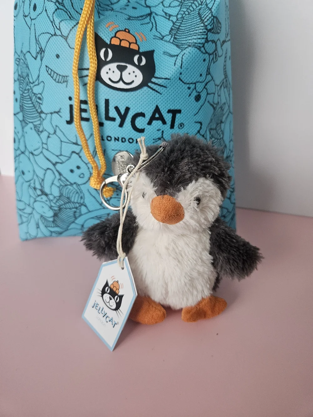 Jellycat Grey, White & Orange Penguin Plush Keyring